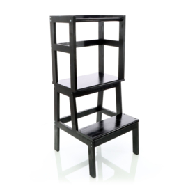 Toboli leertoren, leerstoel zwart van hout 43x40x91cm