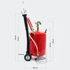 Olieafzuiger met 22,7 liter olie-opvangtank mbv. Luchtdruk.