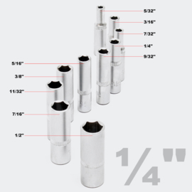 Lange 1/4 "inch dopsleutels set, 11-delige set; dopsleutels 5/32" -1/2 INCH.