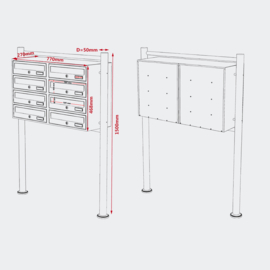 Meervoudige staande brievenbus ( 8 stuks ) in zilver.