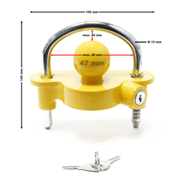 Aanhangwagenslot, disselslot met diefstalbeveiliging voor 50 mm kogelkoppeling.