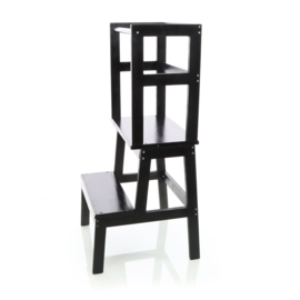Toboli leertoren, leerstoel zwart van hout 43x40x91cm