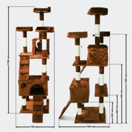 Katten Krabpaal; Bruin 170cm met kattenhuisjes, ladders & platforms