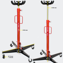 Mobiele transmissiekrik hydraulisch; tot 500kg laadvermogen.