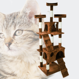 Katten Krabpaal; Bruin 170cm met kattenhuisjes, ladders & platforms