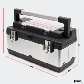 Gereedschapskoffer 50,5x23,5x25,5cm met gereedschapshouder en roestvrijstalen behuizing