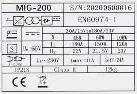 MIG - MAG lasapparaat met 40-180 ampère voor 0,6-1,0 mm vuldraad.