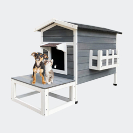 Weerbestendig houten kattenhuis, lodge met terras