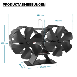 Kachelventilator met 12 bladen voor 60-350 °C stil, stroomloos