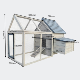 Kippenhok grijs-wit 166x118.5x112cm, nestkast & scharrel, hout