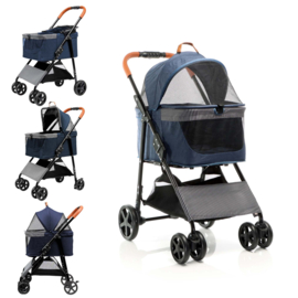 Fudajo hondenwagen 2-in-1 blauw inklapbare hondenbuggy.