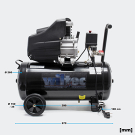 Compressor 50 liter 1,5 pk 1100 Watt; fluistercompressor. (175 l/min)