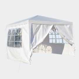 3x3m tent; paviljoen met verwijderbare zijpanelen, wit