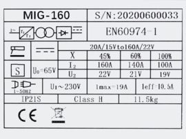 MIG - MAG lasapparaat met 40-160 ampère voor 0,6-0,8 mm vuldraad.