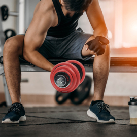 Halterset 20kg 2in1 dumbbell en barbell met 12 halterschijven, kleur rood.