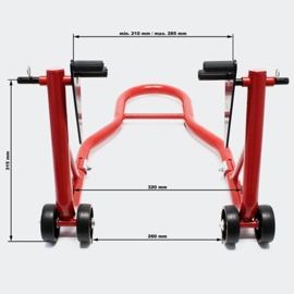 Paddockstand voor Voorwiel, rood. Tot 450 kg.