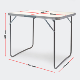 Aluminium opvouwbare campingtafel met 80x60cm wit MDF tafelblad