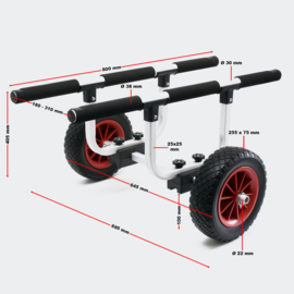 Aluminium trolley 90kg PU wiel Ø26cm met verstelbare steunbreedte