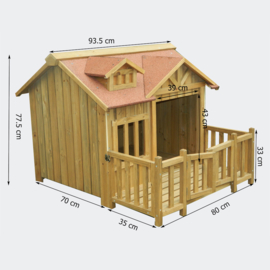 XL Hondenkennel, hondenhuis met veranda, massief hout.