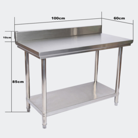 RVS tafel werktafel Roestvrije stalen tafel met opstaande rand 100x60x85.