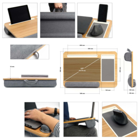 Toboli laptopkussen houtlook 55x36x8 cm, 17", muismat, telefoon, tablet.