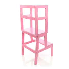 Toboli leertoren, leerstoel roze van hout 43x40x91cm