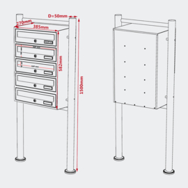 Meervoudige staande brievenbus ( hoog 5 stuks ) in zwart.