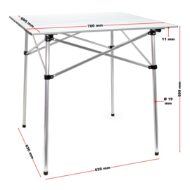 Opvouwbare campingtafel aluminium 70x69 cm met opbergtas.