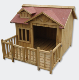 XL Hondenkennel, hondenhuis met veranda, massief hout.