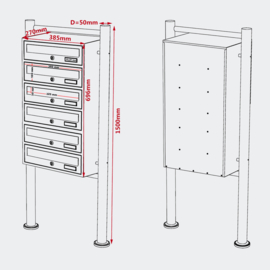 Meervoudige staande brievenbus ( hoog 6 stuks ) in wit.