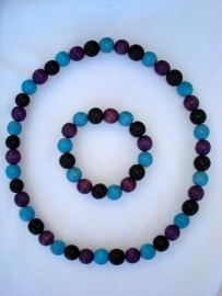 Armband aquablauw, paars en zwart