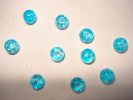 Glascrackle kraal rond 6 mm fel aquablauw