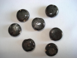Keramiek kraal plat rond 14x5 mm donkergrijs met spikkels