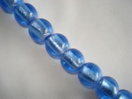 Streng zilverfolie glaskralen rond 12 mm blauw (20 stuks)