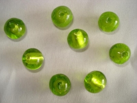 Zilverfolie glaskraal rond 10 mm limegroen