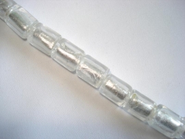 Streng zilverfolie glaskralen buis 12x10 mm wit (15 stuks)