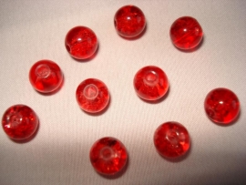 Glascrackle kraal rond 8 mm rood