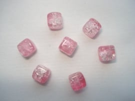 glascrackle kraal vierkant 6x6x6 mm duo roze transparant