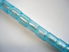 Streng zilverfolie glaskralen buis 12x10 mm lichtblauw (15 stuks)