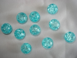 Glascrackle kraal rond 10 mm licht aquablauw