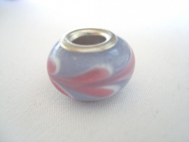 Pandora style kraal lavendelblauw met roze en wit