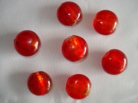 Zilverfolie glaskraal plat rond rood