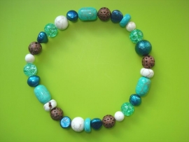 Armband turquoise, blauw, wit en koper