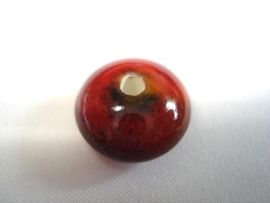Keramiek kraal disc 12x7 mm terra rood met spikkels
