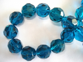 Facet glaskraal rond 12 mm donker petrol blauw glans