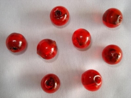 Zilverfolie glaskraal rond 10 mm rood