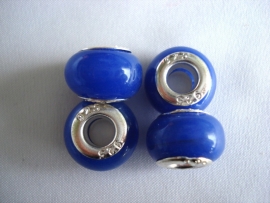 Pandora style kraal kobaltblauw met 925 verzilverde kern