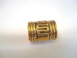 Metallook kraal goudkleur cilinder bewerkt 13x9 mm