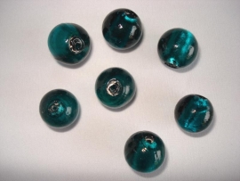 Zilverfolie glaskraal rond 16 mm petrolblauw