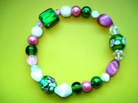 Armband groen, roze en wit